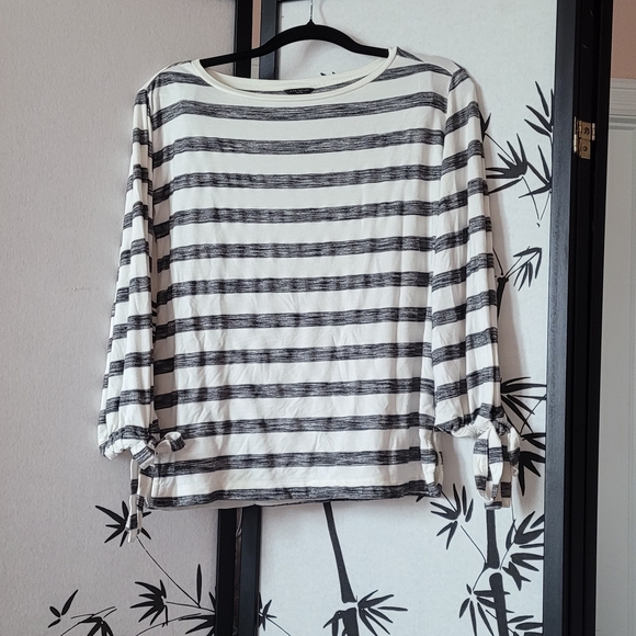 Ann Taylor Tops - Ann Taylor Black and White Striped Long Sleeve Top Tie Sleeves